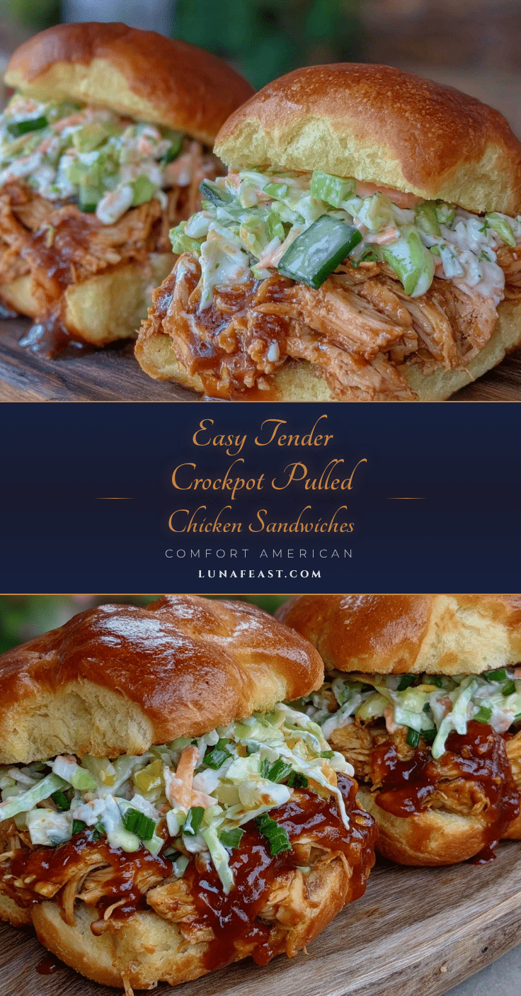 Easy Tender Crockpot Pulled Chicken Sandwiches recipe