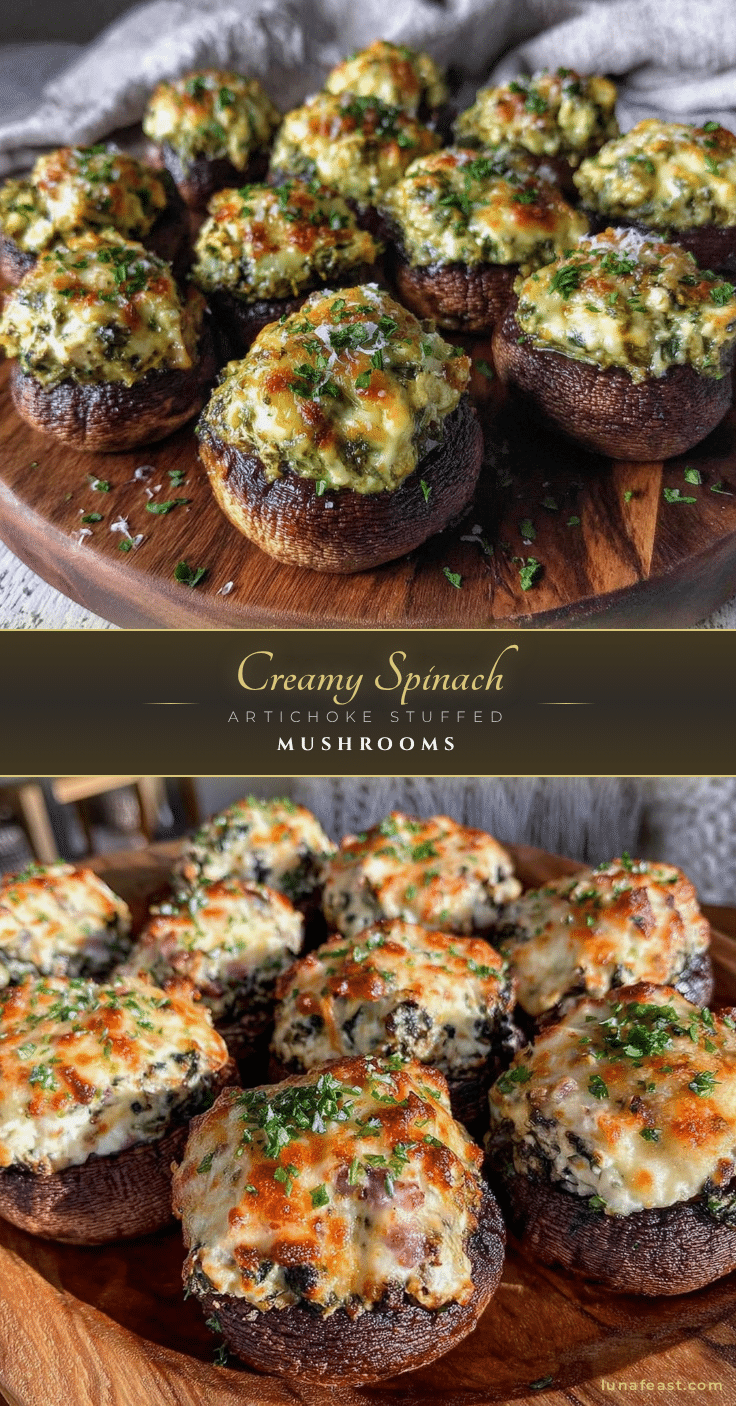 creamy spinach artichoke stuffed mushrooms recipe