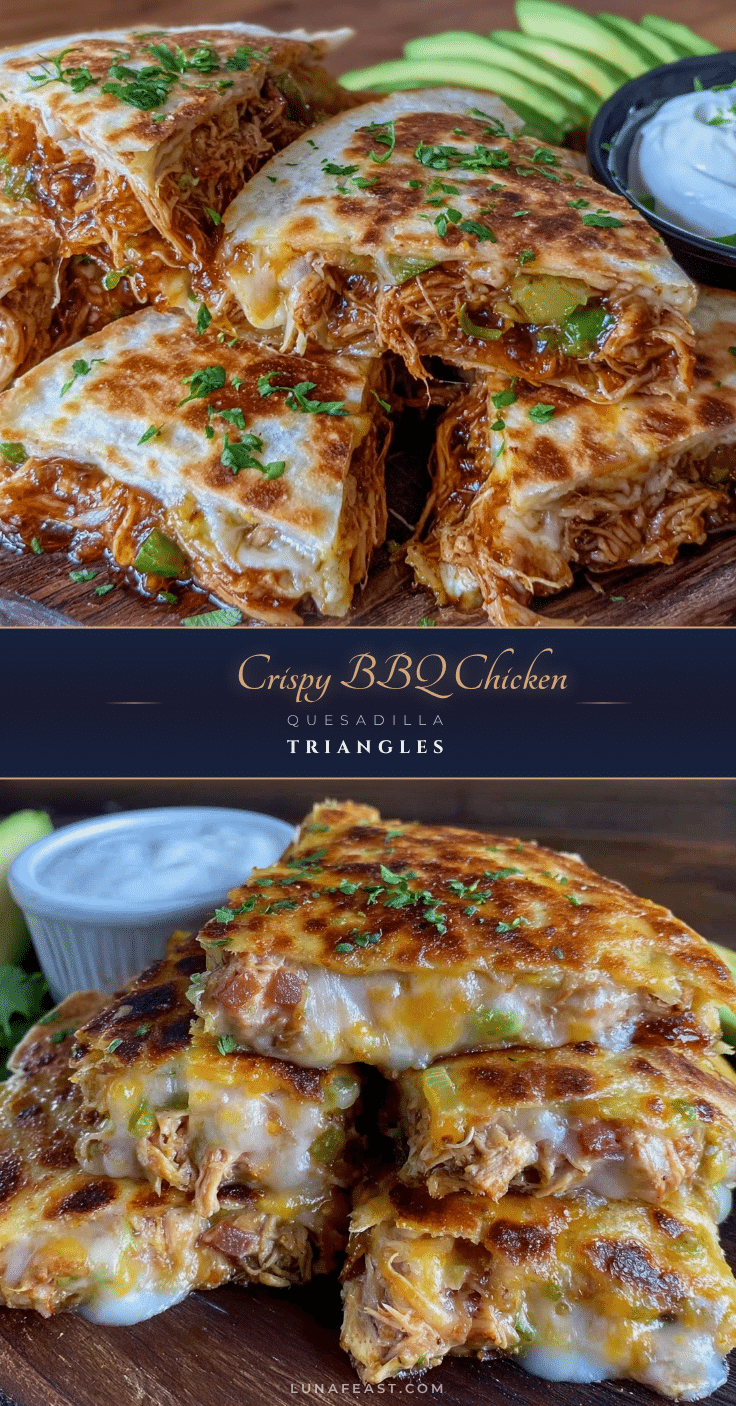 crispy BBQ chicken quesadilla triangles recipe