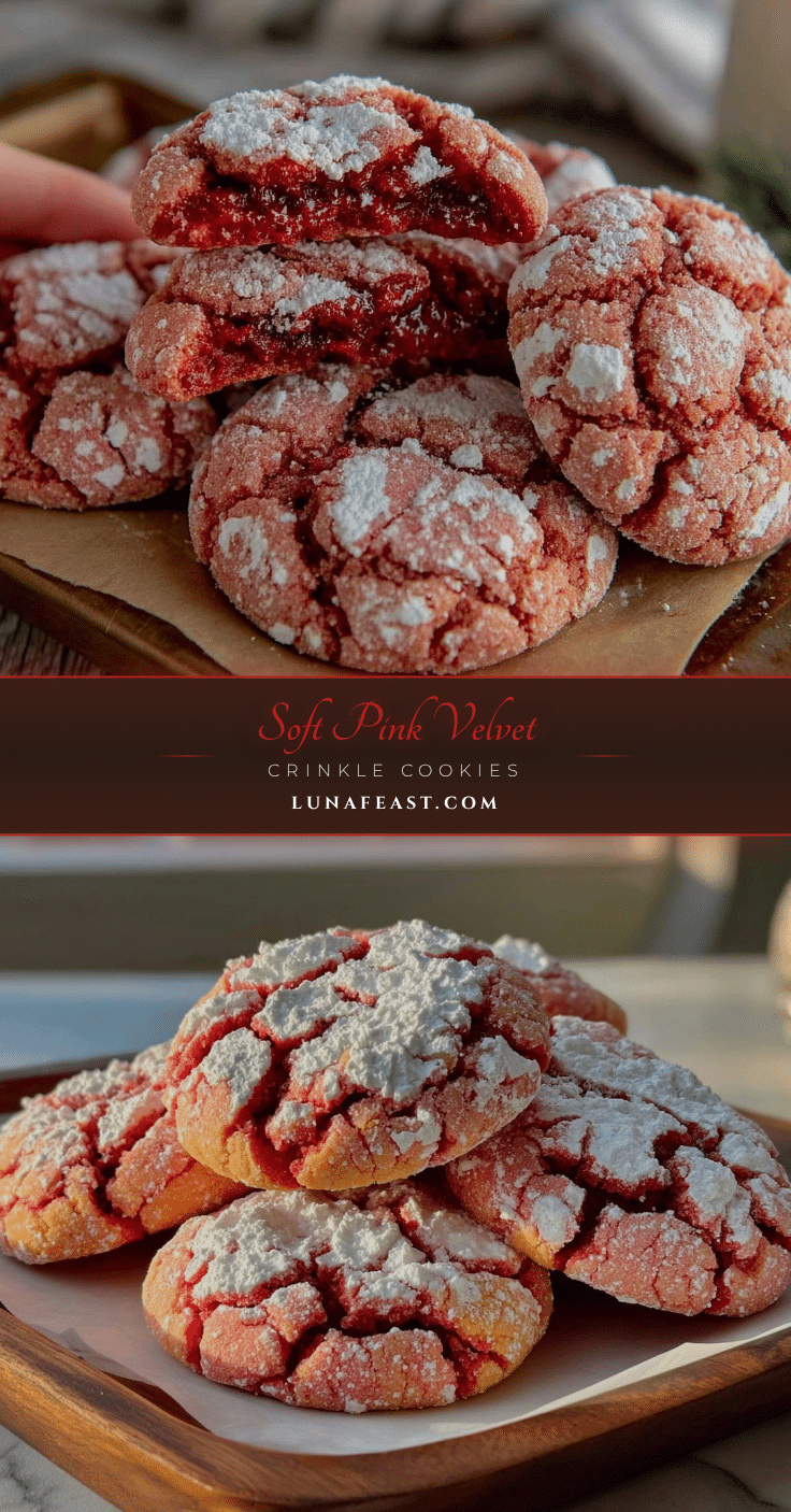 soft pink velvet crinkle cookies recipe