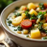 cozy sausage and potato soup with kale - featured image