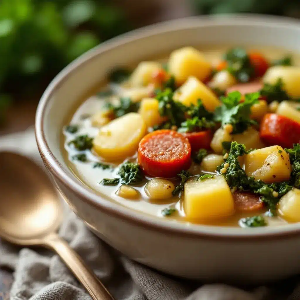 cozy sausage and potato soup with kale preparation steps