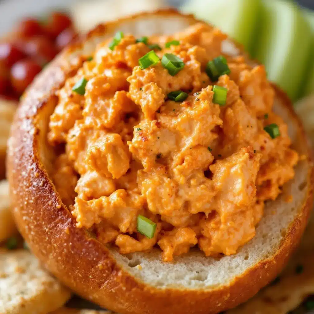 creamy buffalo chicken dip bread bowl - featured image