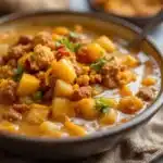creamy crockpot cheeseburger potato soup - featured image