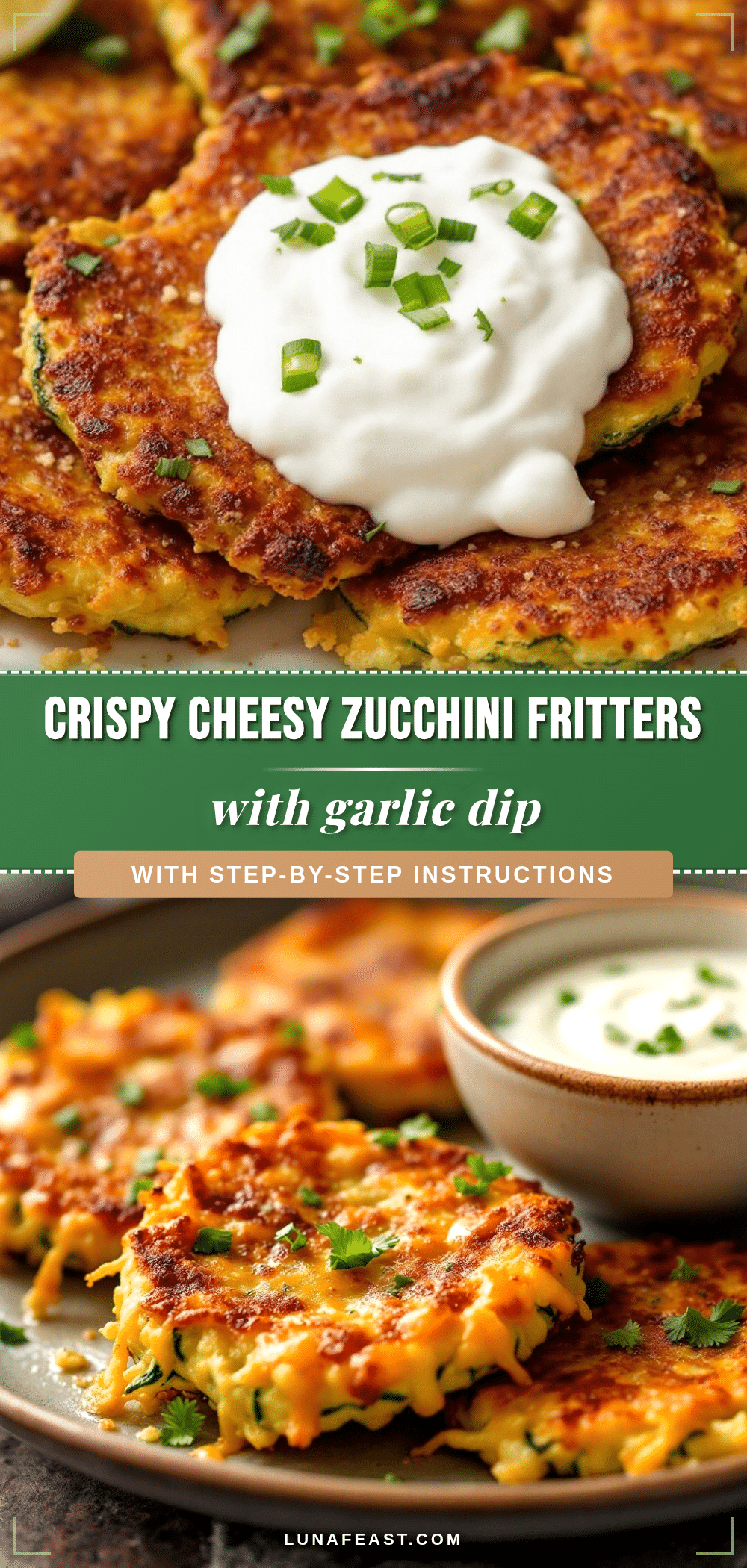 crispy cheesy zucchini fritters with garlic yogurt dip recipe