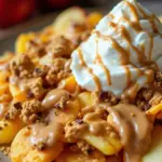 easy apple nachos with peanut butter drizzle - featured image