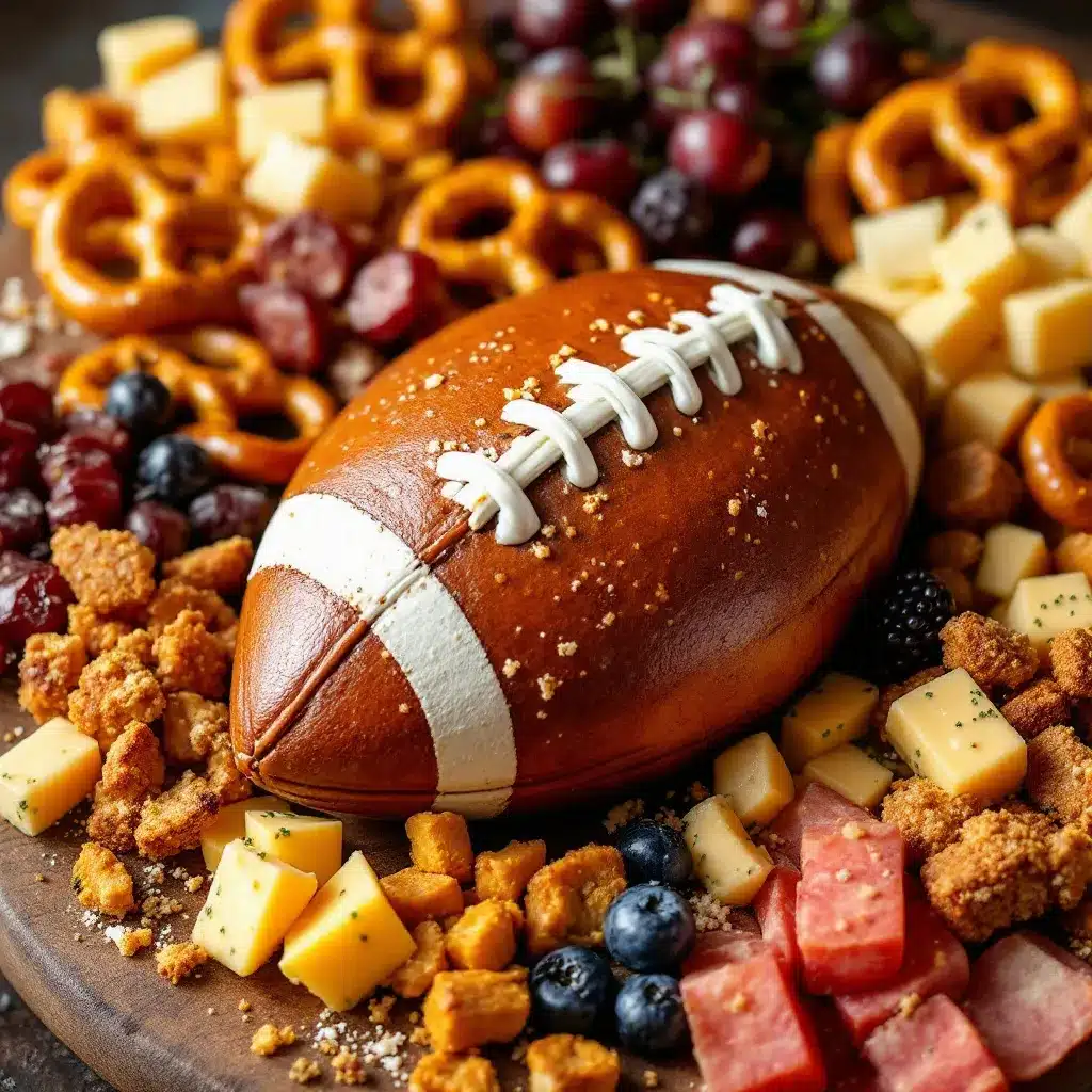 easy football charcuterie board with pretzels and cheese preparation steps