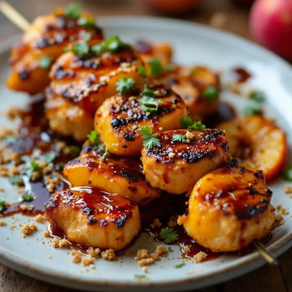 grilled chicken and peach skewers - featured image