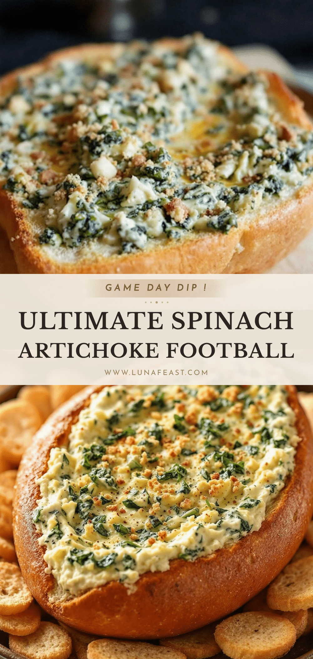 spinach artichoke dip football bread bowl recipe