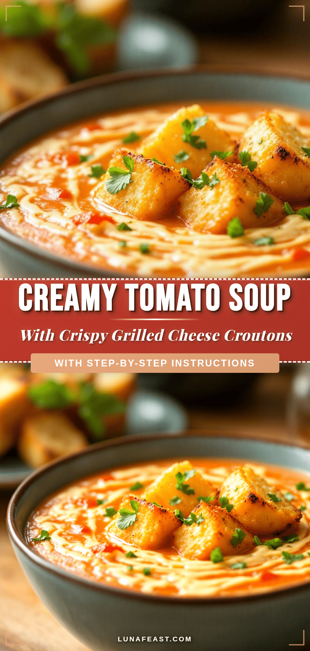 tomato soup with grilled cheese croutons recipe