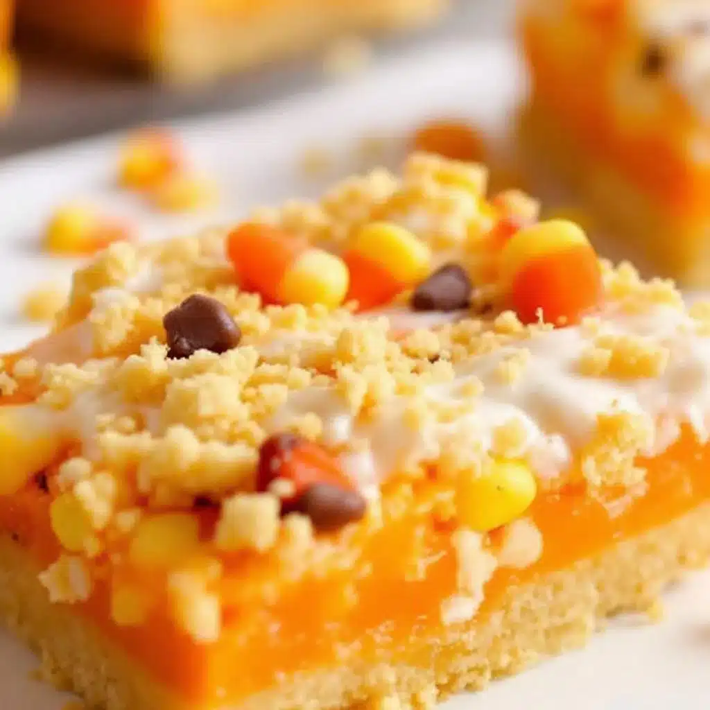 candy corn sugar cookie bars - featured image