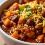 cozy crockpot chili with roasted pumpkin - featured image