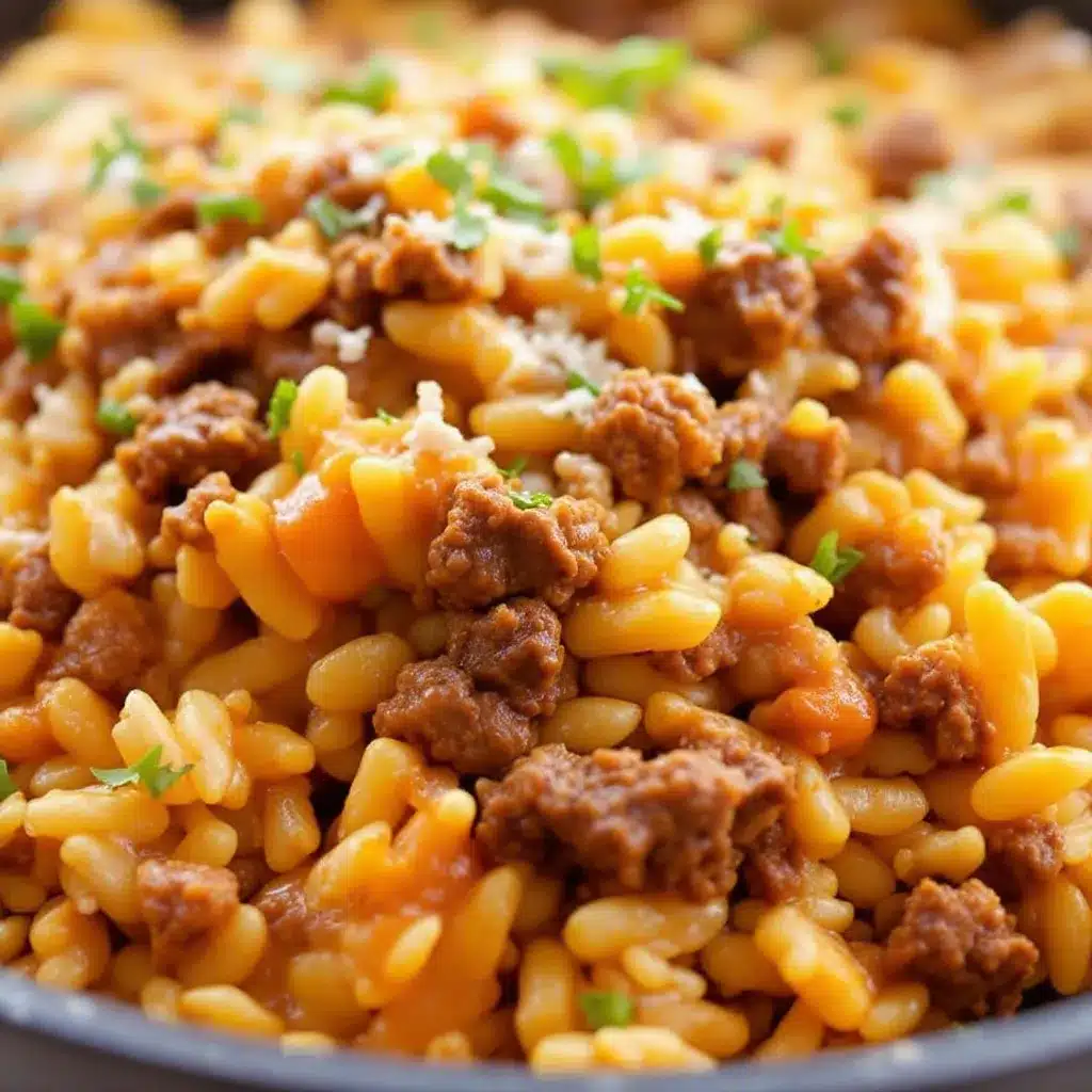 creamy cheesy ground beef and rice skillet preparation steps