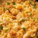 creamy crockpot chicken and rice casserole - featured image