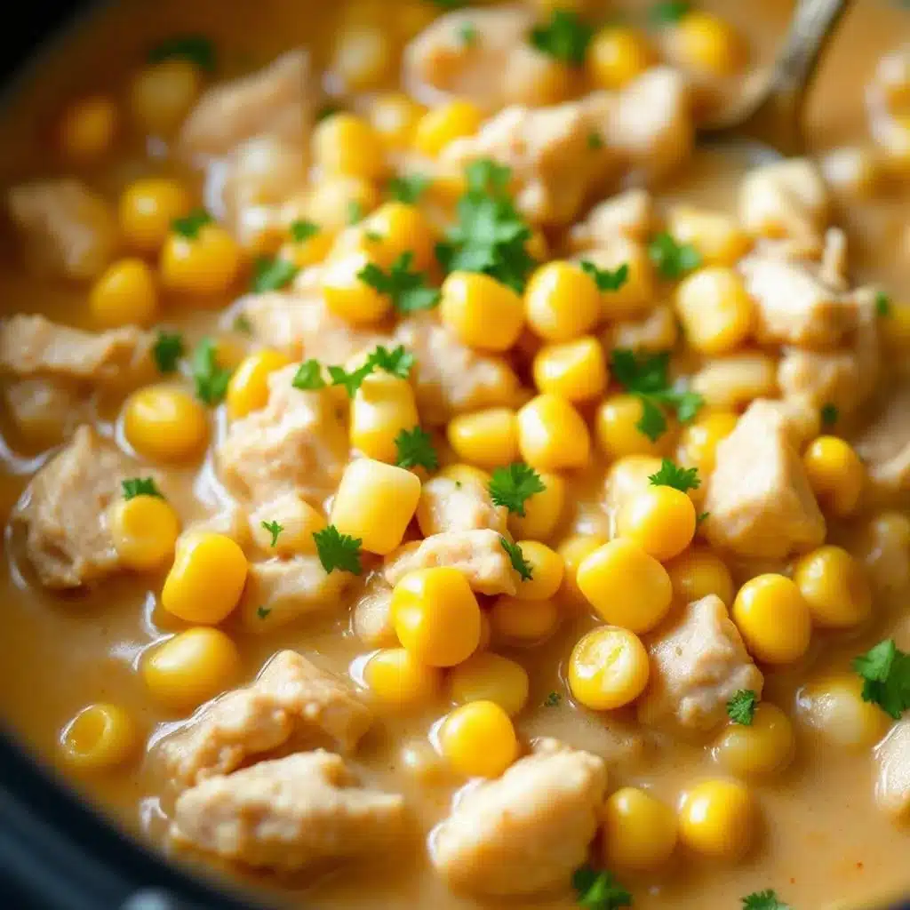 creamy crockpot white chicken chili with corn - featured image