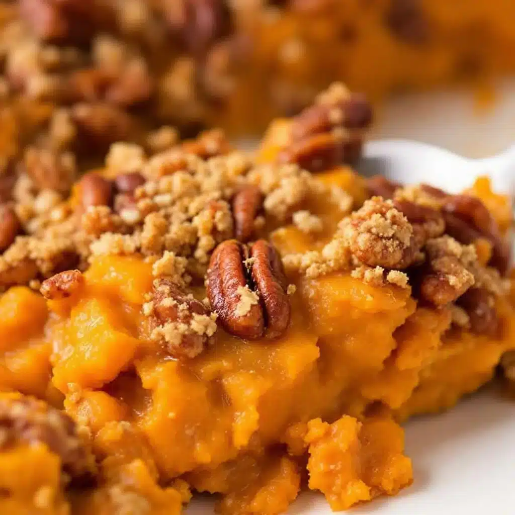 creamy maple pecan sweet potato casserole - featured image