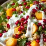 creamy persimmon and pomegranate fall salad - featured image
