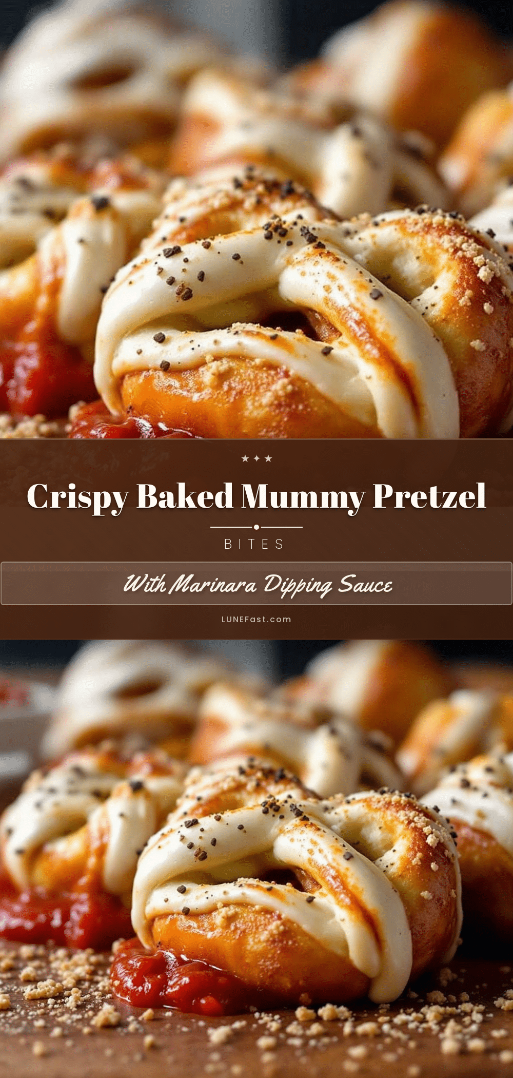 Crispy Baked Mummy Pretzel Bites recipe