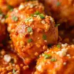 crispy buffalo chicken meatball skewers - featured image