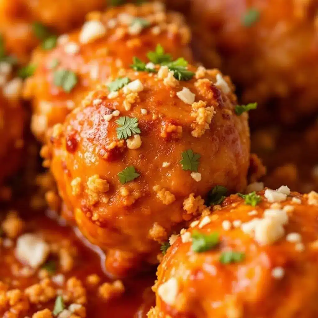 crispy buffalo chicken meatball skewers - featured image