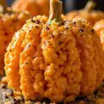 crispy halloween rice krispie treat pumpkins - featured image