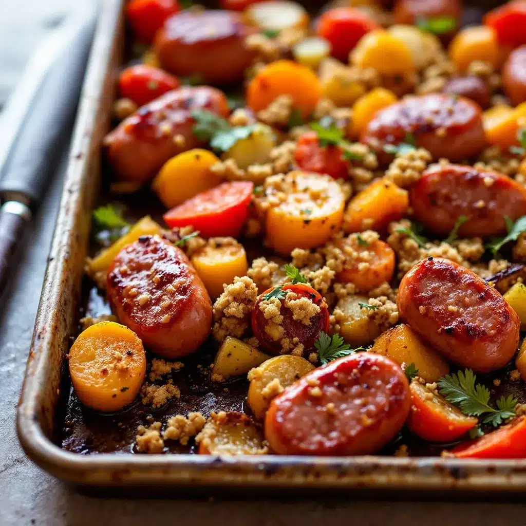 crispy sheet pan sausage and fall veggies preparation steps