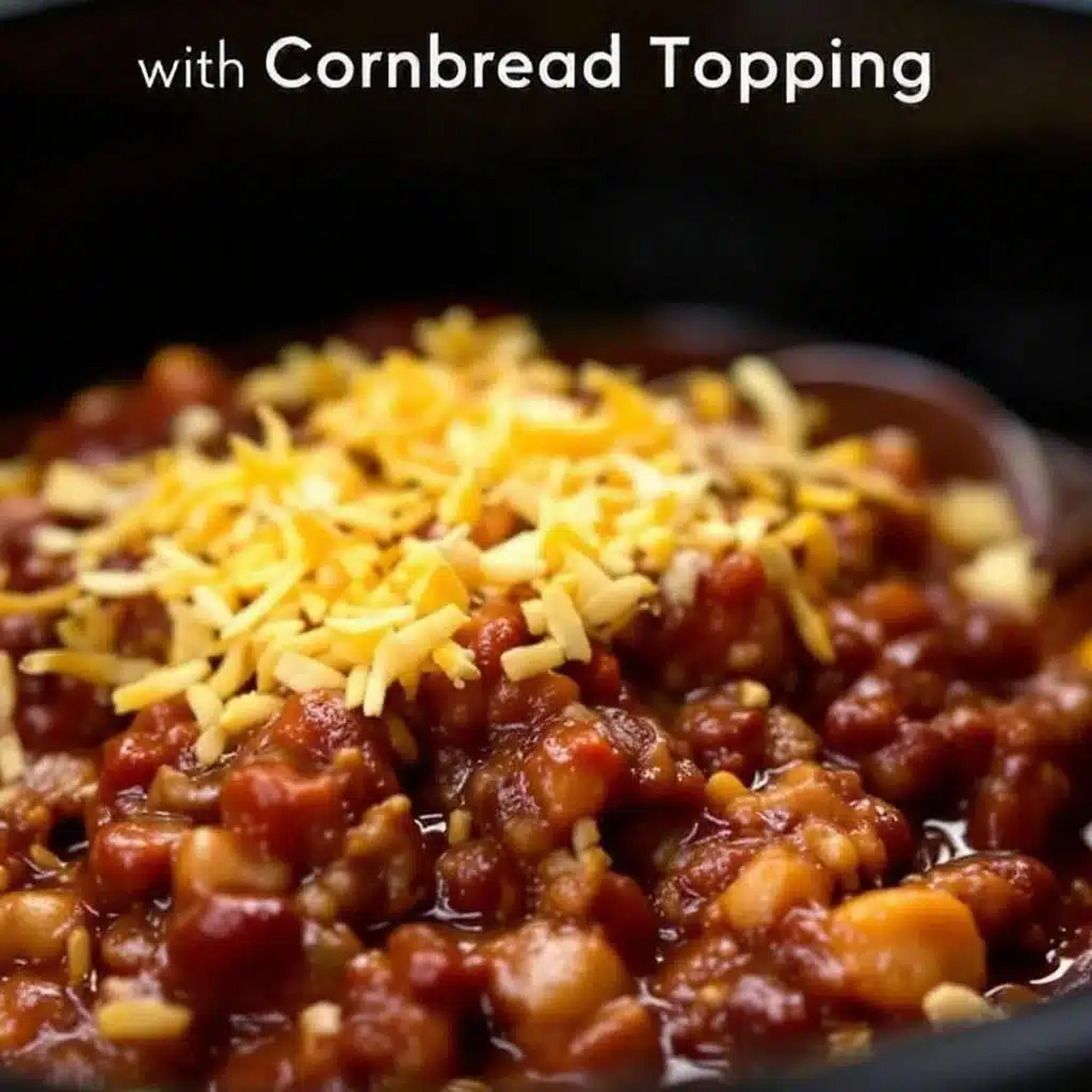 crockpot chili with cornbread topping - featured image