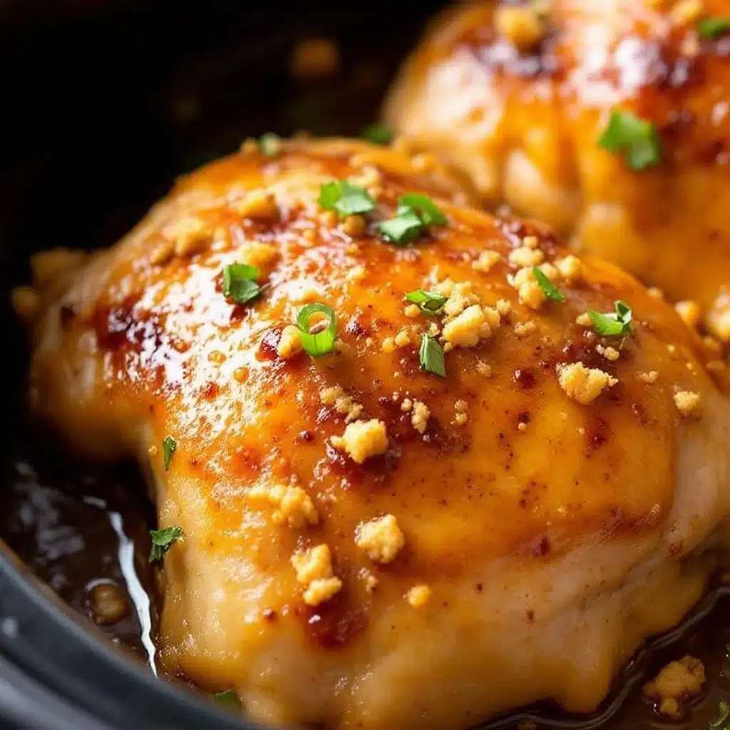 easy honey garlic crockpot chicken thighs - featured image