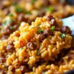 easy one pan ground beef and rice skillet casserole - featured image