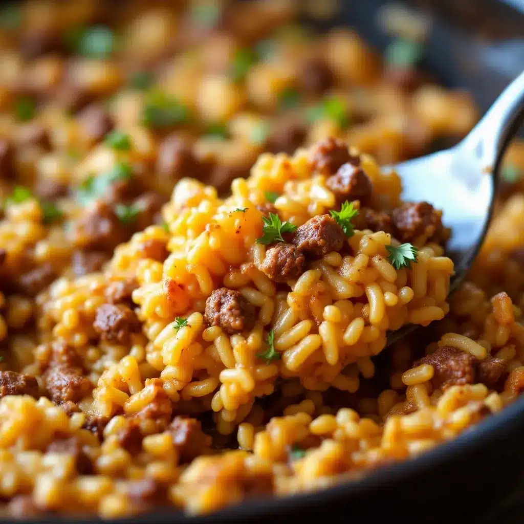 easy one pan ground beef and rice skillet casserole preparation steps