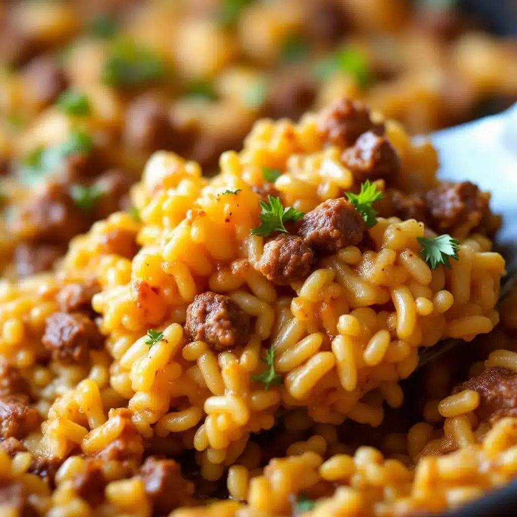easy one pan ground beef and rice skillet casserole - featured image