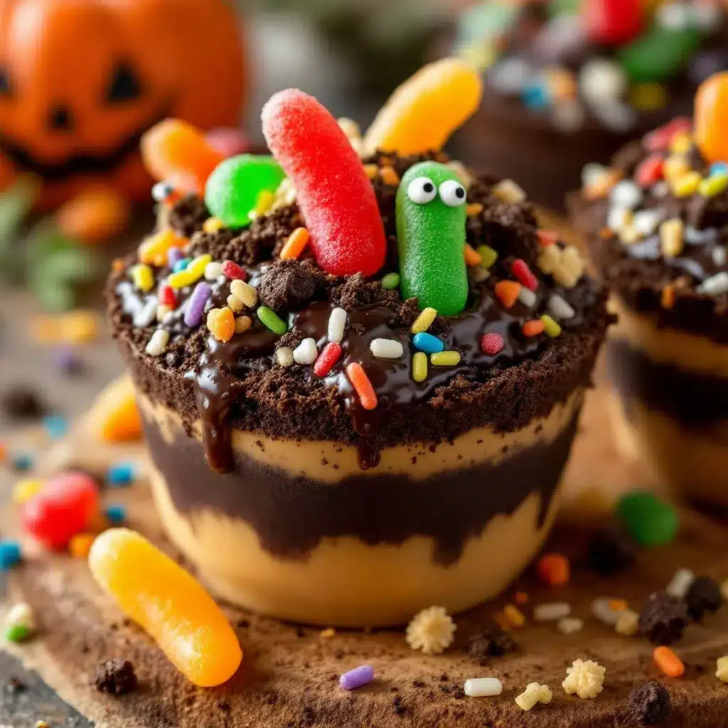 Halloween dirt cups with gummy worms preparation steps