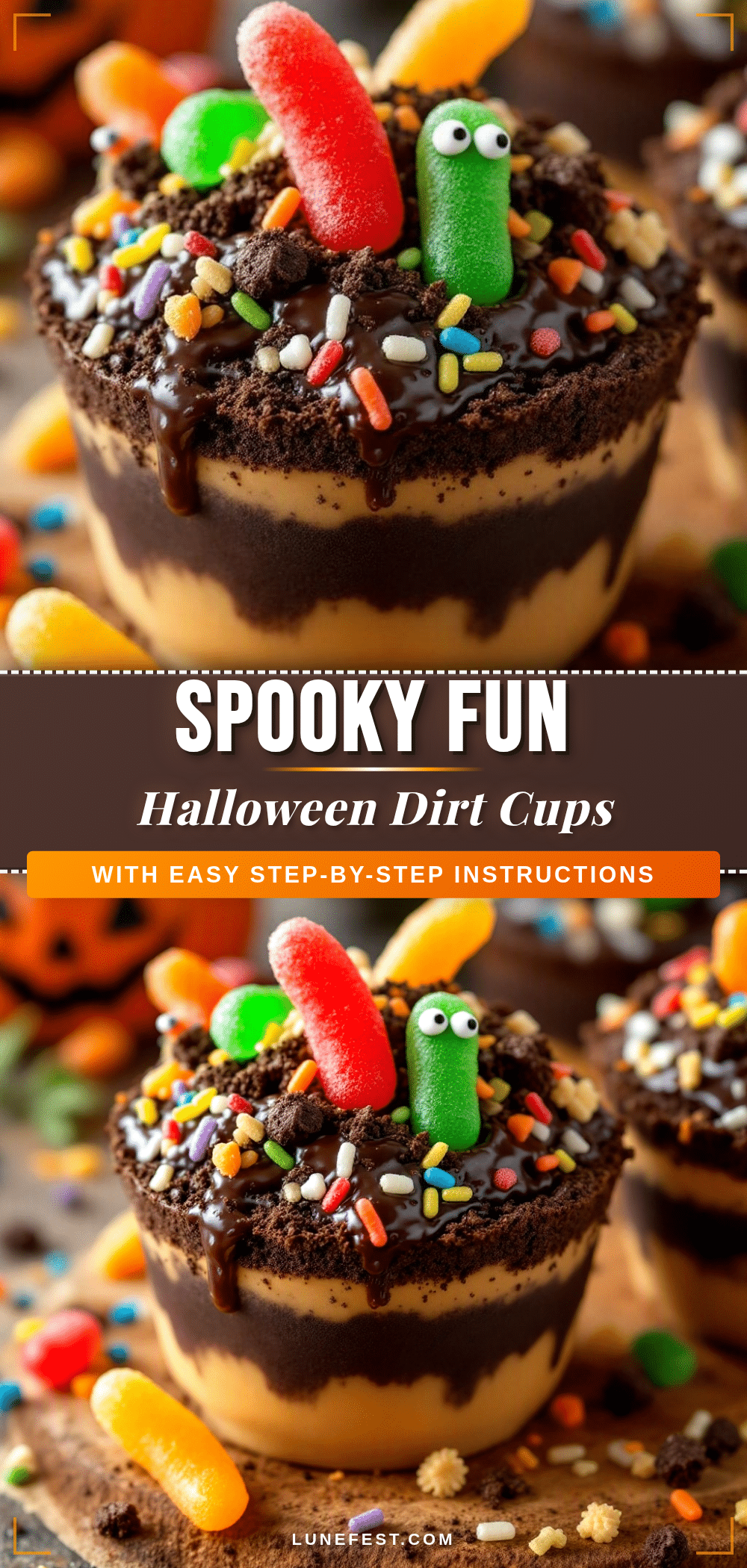 Halloween dirt cups with gummy worms recipe