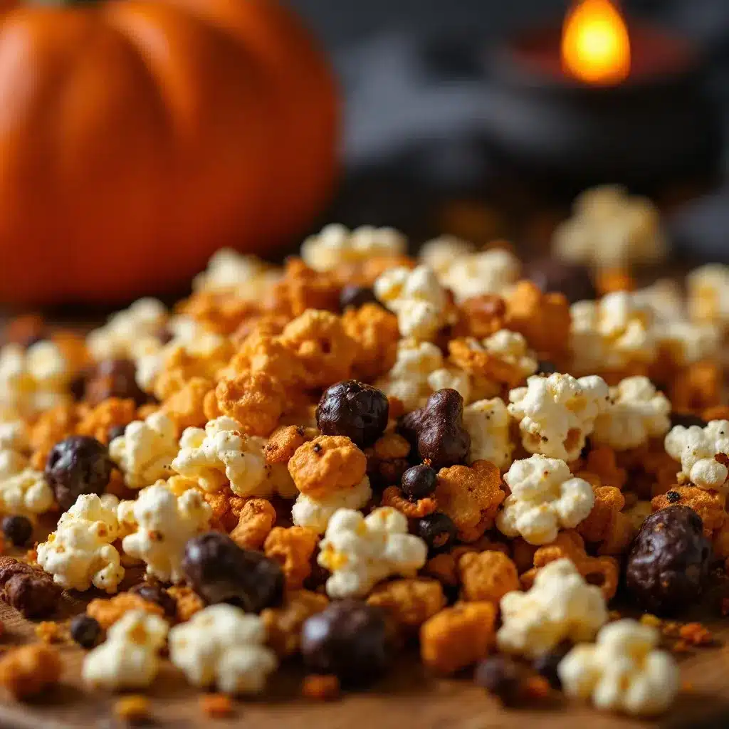 Halloween Popcorn Snack Mix preparation steps