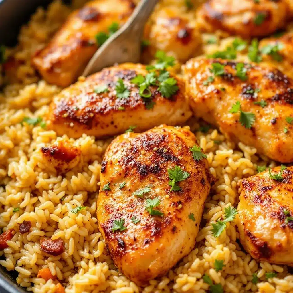 one-pan garlic butter chicken and rice preparation steps