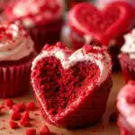 red velvet heart cupcakes - featured image