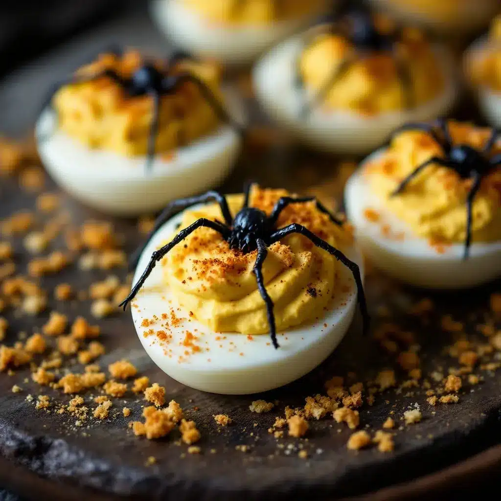 spooky spider deviled eggs preparation steps