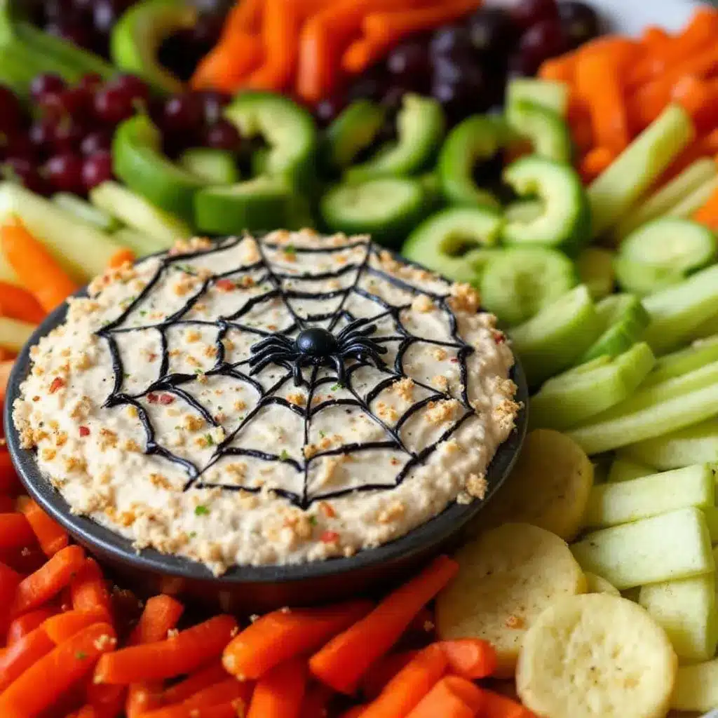 Spooky Spider Web Dip Veggie Tray preparation steps